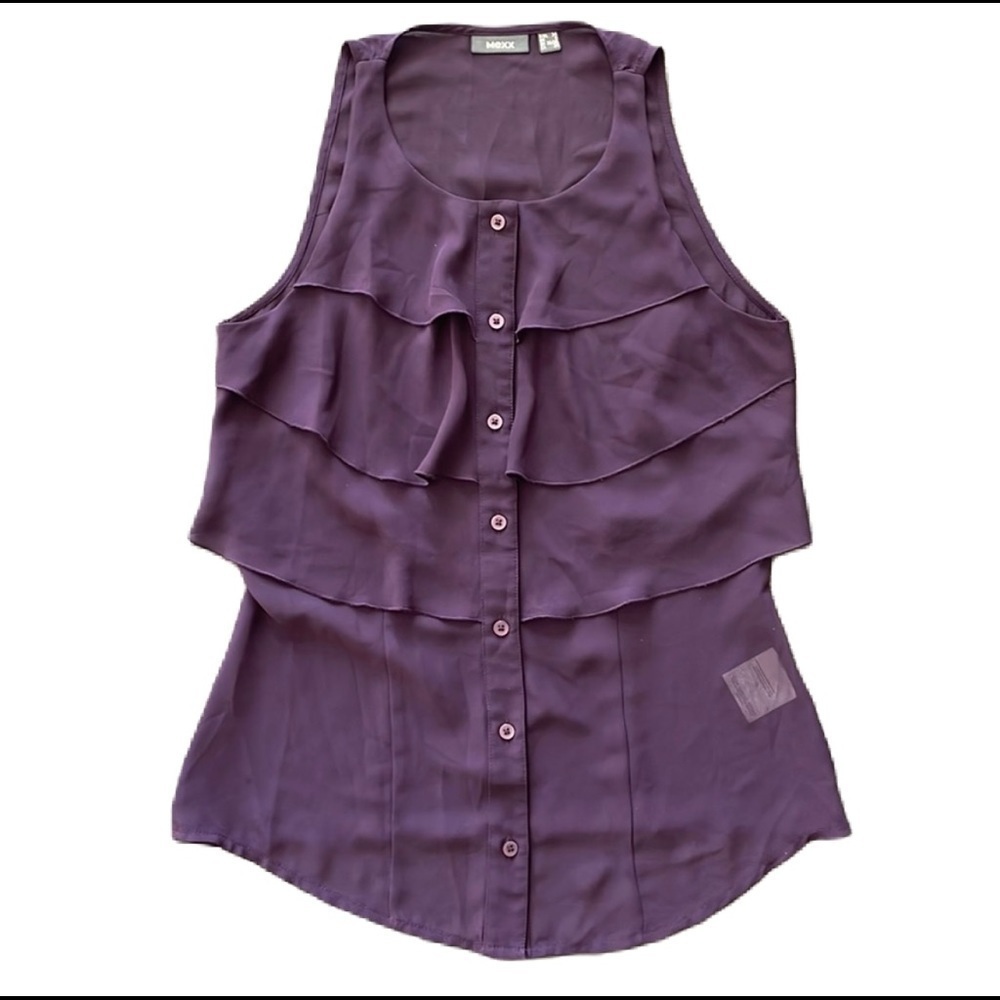 Sz4 MEXX purple ruffled button front dressy tank EUC